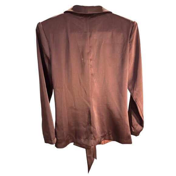 Wayf Womens Espresso V Neck Satin Tie-Front Blouse Size XS, Pre-Owned EUC - Picture 5 of 6